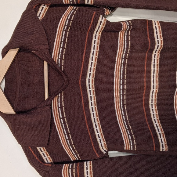 Vintage 70's brown knit collared pullover shirt - Picture 3 of 8